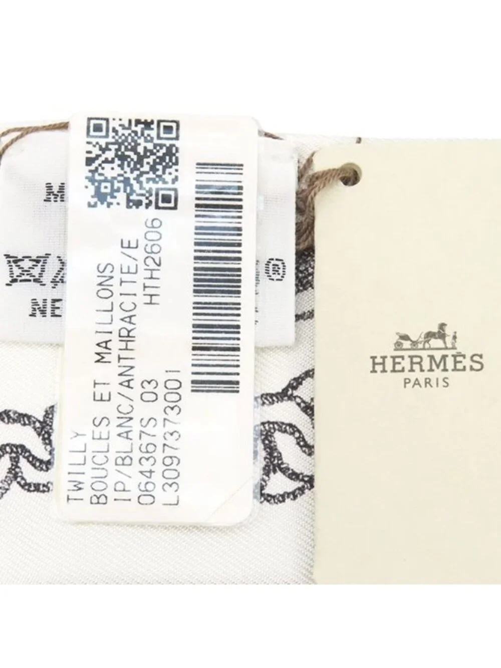 Hermes Scarf Twilly Silk White Anthracite Ankle Boucle